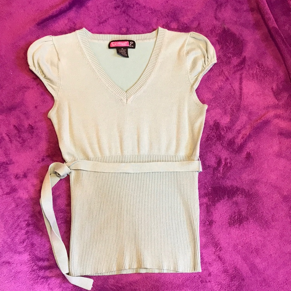 V-neck belted sweater